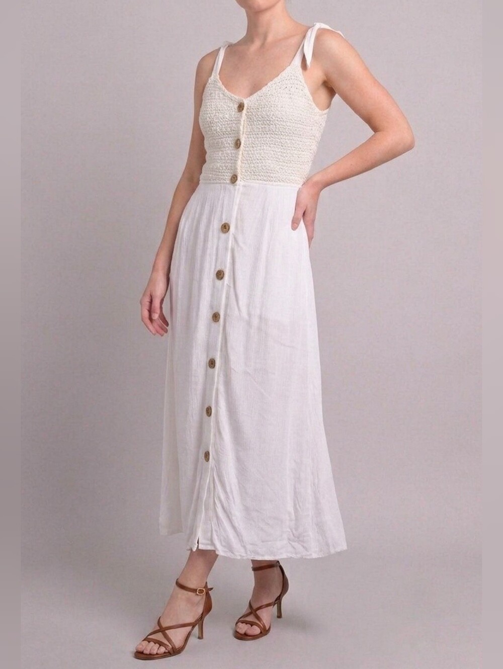 Jessica Simpson Cream Crochet Button Front Midi Dress Size S